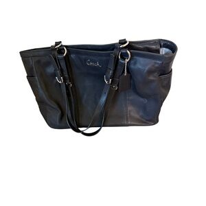 Coach East West Zip Top Black Leather Shoulder Tote Purse Silver Hardware